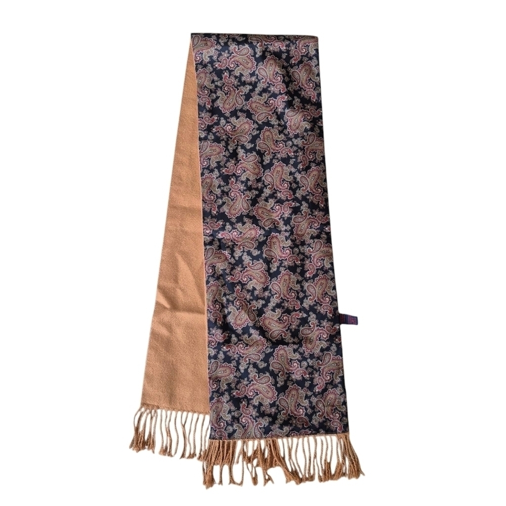 Vintage Tie Rack Paisley Opera Scarf with Fringe Double Sided Unisex
